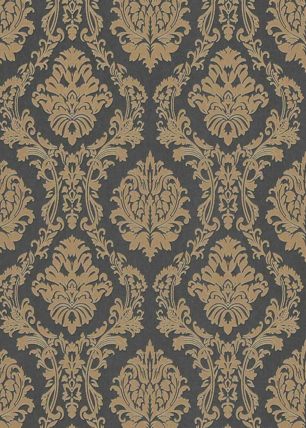 Erismann Versailles Carre Damask Black & Gold Wallpaper