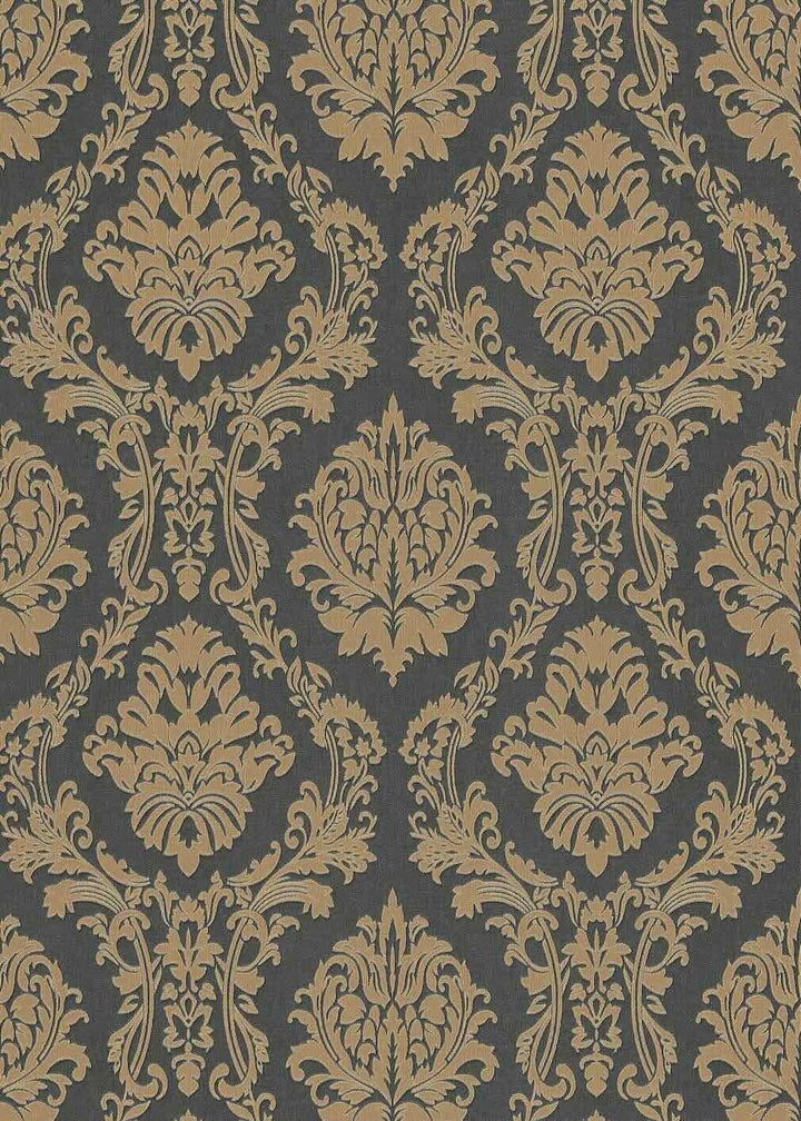 Erismann Versailles Carre Damask Black & Gold Wallpaper
