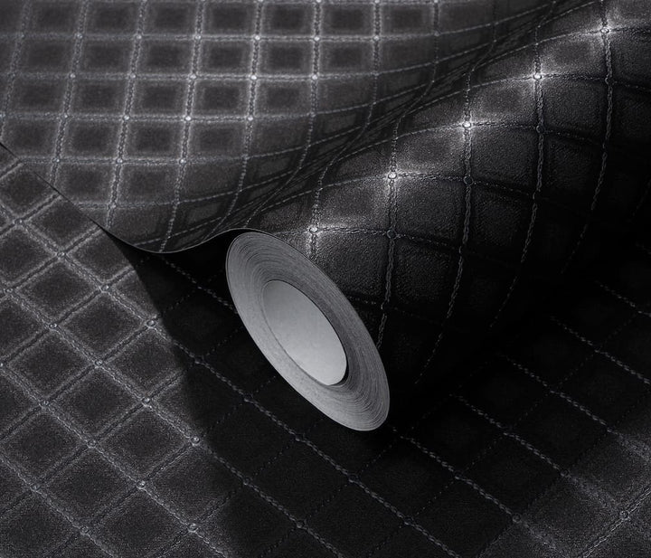 Erismann Versailles Quilted Faux Black Leather Wallpaper