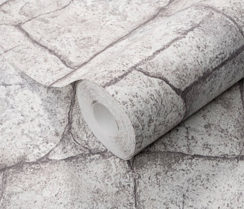 Erismann Grey / Cream Mineral Textured Stone Wallpaper
