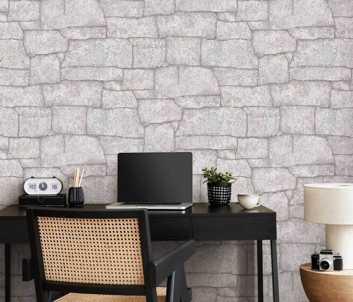 Erismann Grey / Cream Mineral Textured Stone Wallpaper