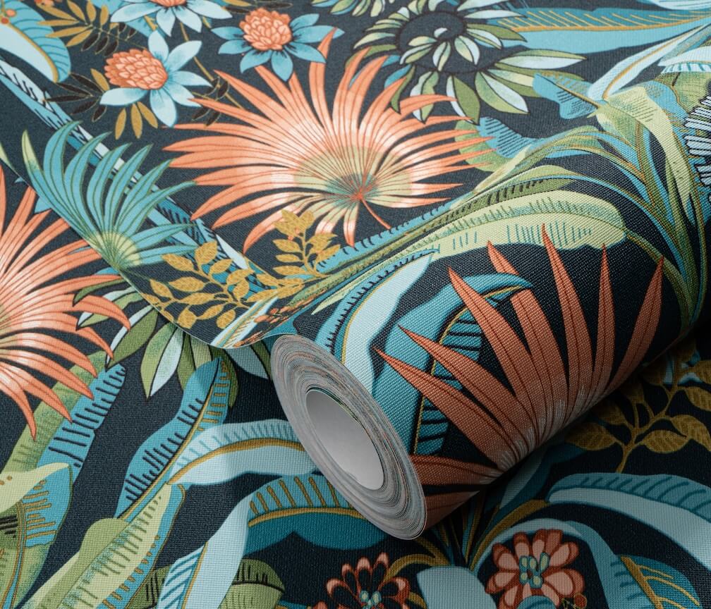 Martinique Teal Tropical Wallpaper by Erismann
