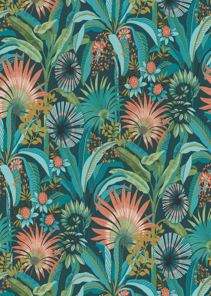 Martinique Teal Tropical Wallpaper by Erismann