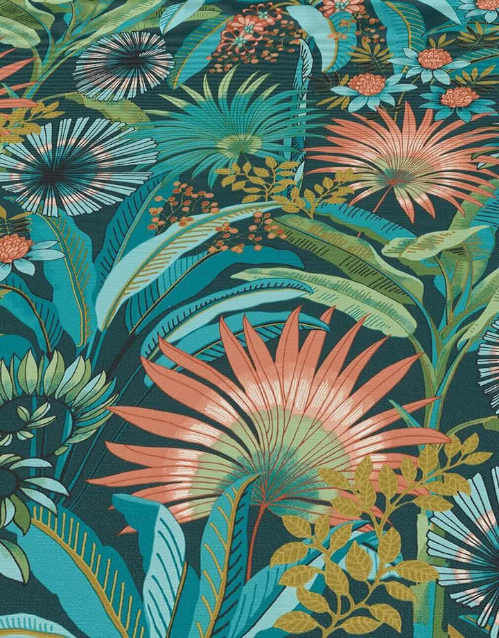 Martinique Teal Tropical Wallpaper by Erismann