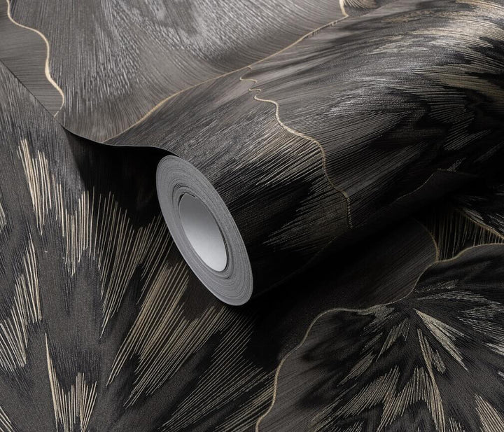 Erismann Bliss Abstract Leaf Black & Gold Wallpaper