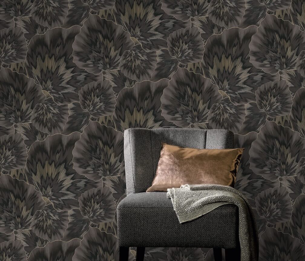 Erismann Bliss Abstract Leaf Black & Gold Wallpaper