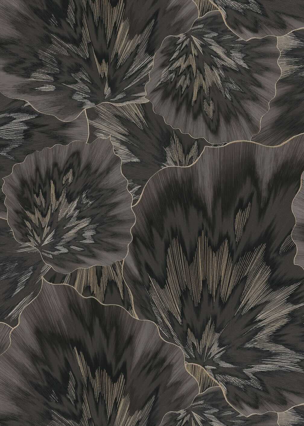 Erismann Bliss Abstract Leaf Black & Gold Wallpaper