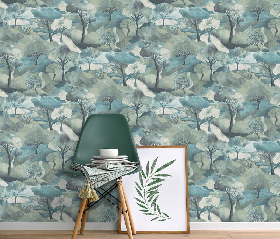 Erismann Tree Landscape Blue Vinyl Wallpaper