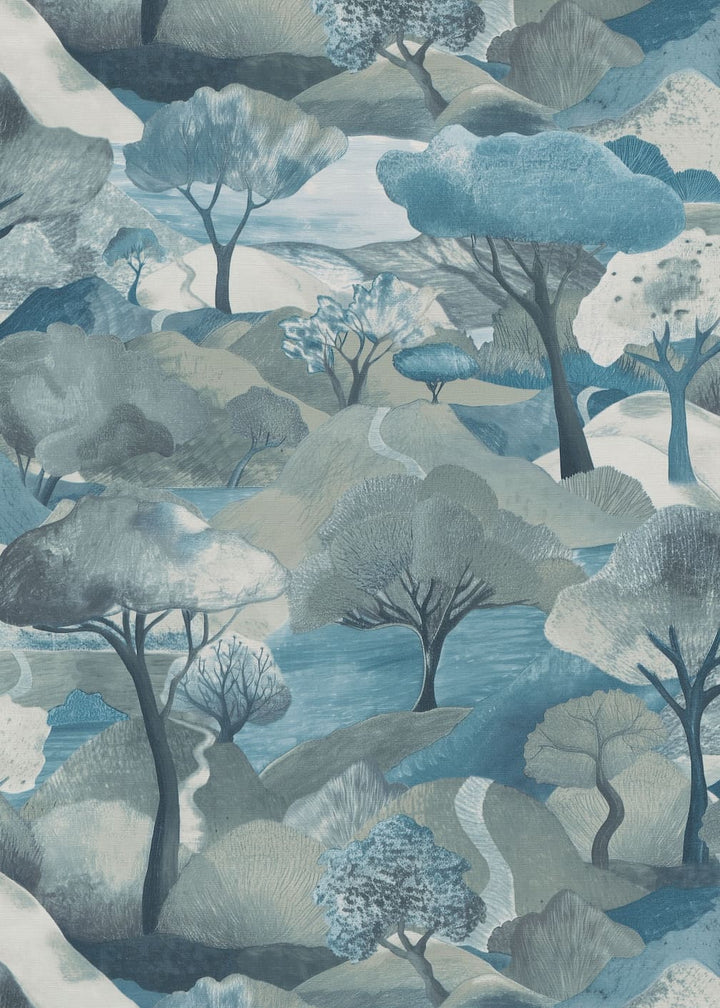 Erismann Tree Landscape Blue Vinyl Wallpaper