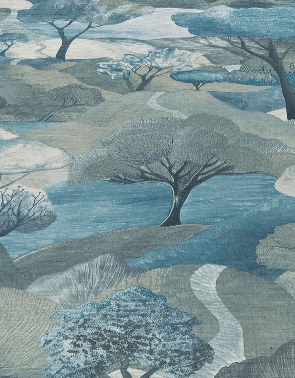 Erismann Tree Landscape Blue Vinyl Wallpaper