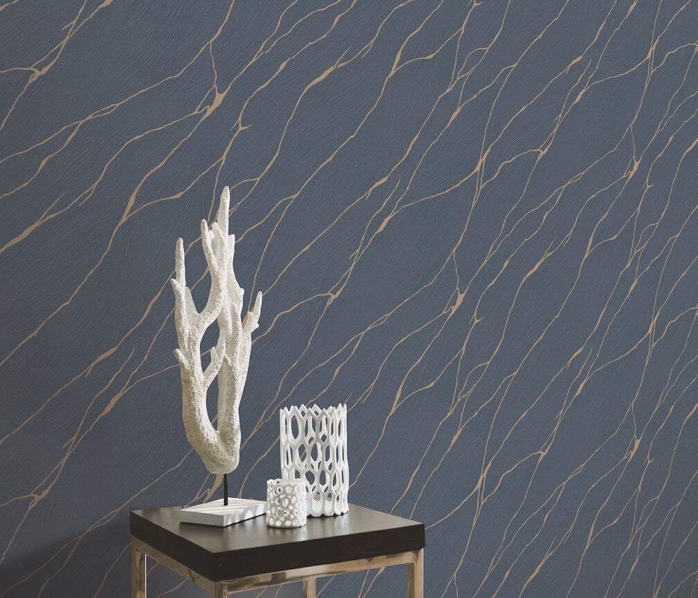 Erismann Calore Blue/Gold Vinyl Wallpaper