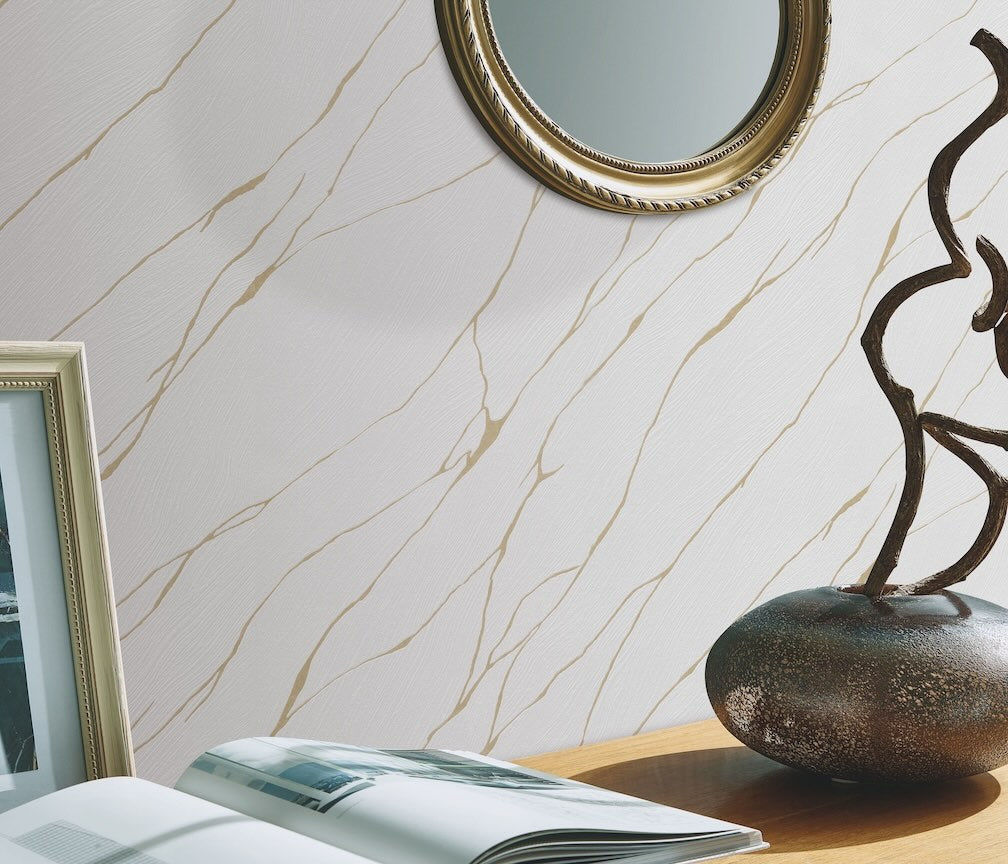 Erismann Calore White/Gold Vinyl Wallpaper