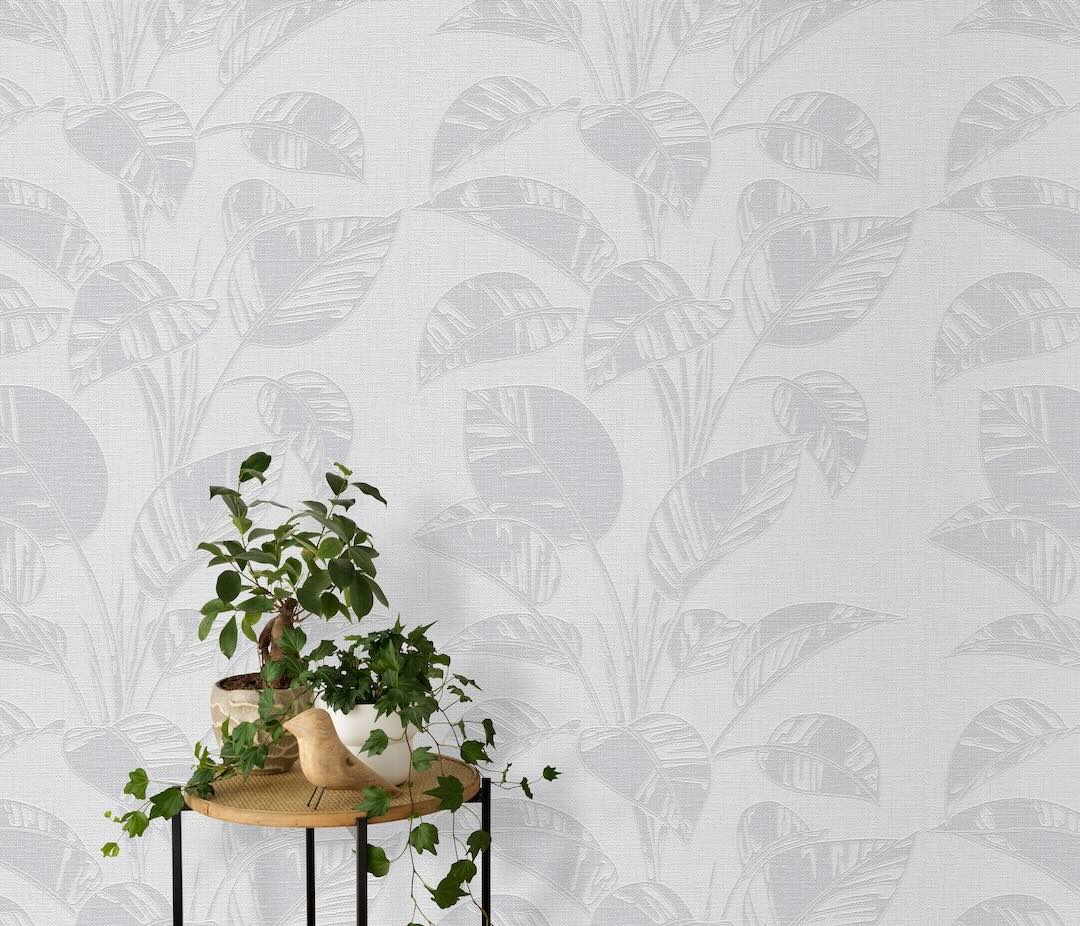 Erismann Largo Leaf Light Grey Vinyl Wallpaper