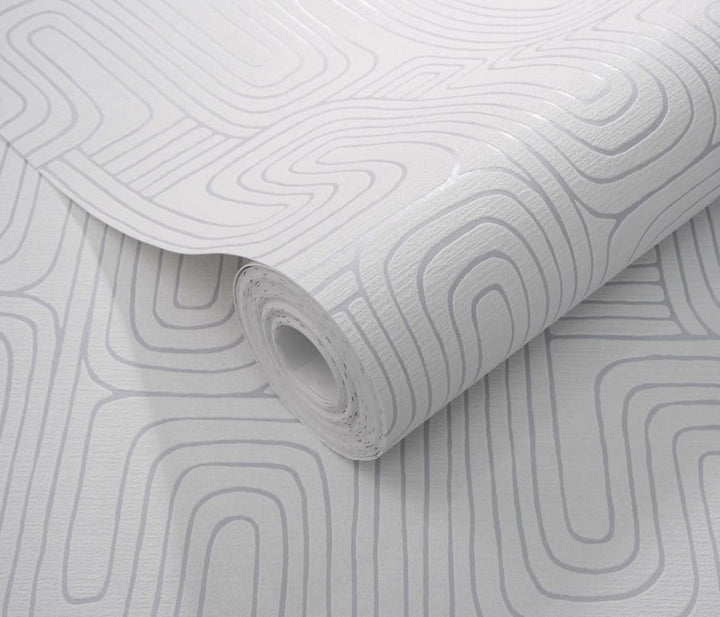 Erismann Rondo Curved Lines Soft Grey Wallpaper
