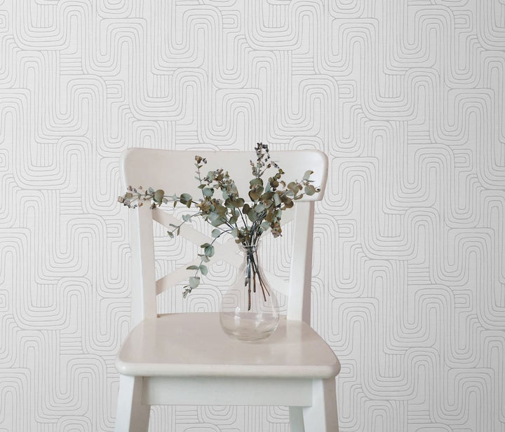 Erismann Rondo Curved Lines Soft Grey Wallpaper