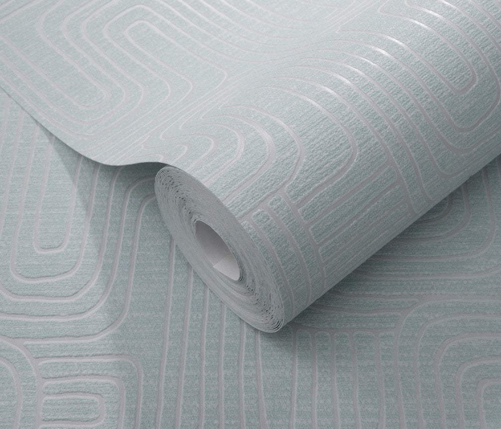 Erismann Rondo Curved Lines Duck Egg Wallpaper