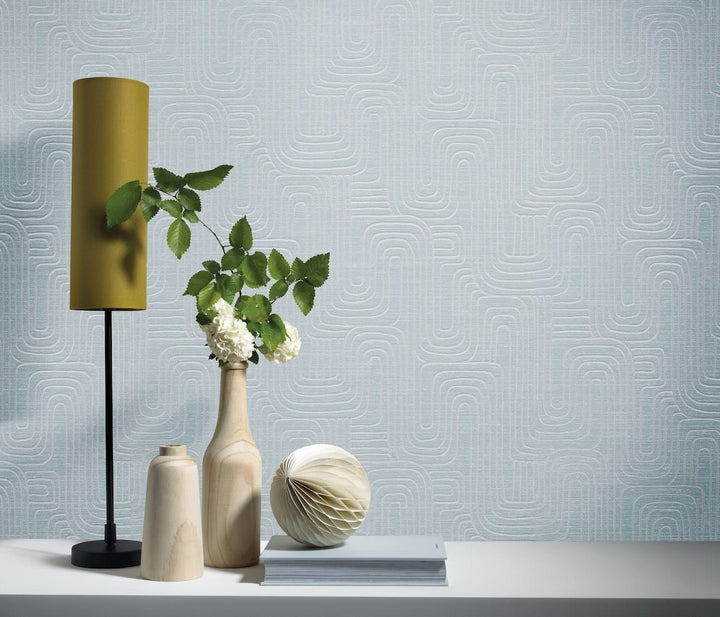 Erismann Rondo Curved Lines Duck Egg Wallpaper