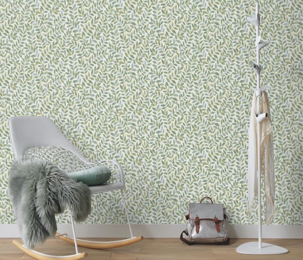 Erismann Ameroso Leaf Green Blown Vinyl Wallpaper