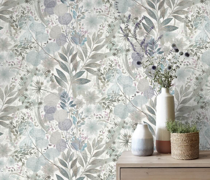 Erismann Secret Grove Floral Blue/Silver Wallpaper