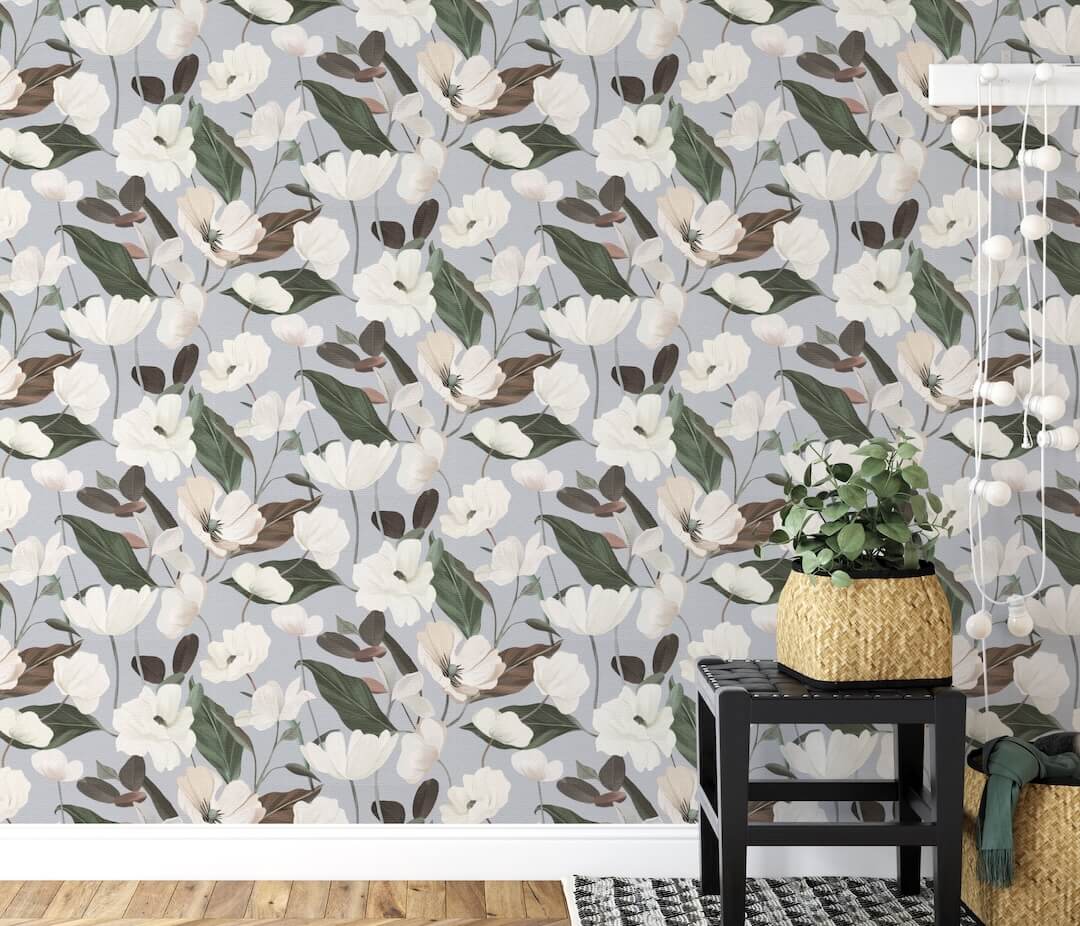 Erismann Fairy Blossom Floral Grey/White Wallpaper
