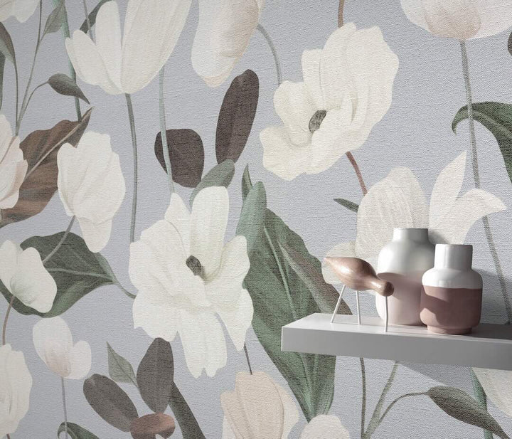 Erismann Fairy Blossom Floral Grey/White Wallpaper
