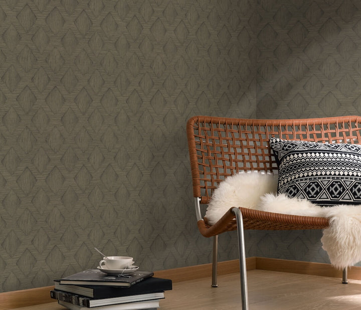Erismann Hidden Harmony Geometric Forest Green Wallpaper