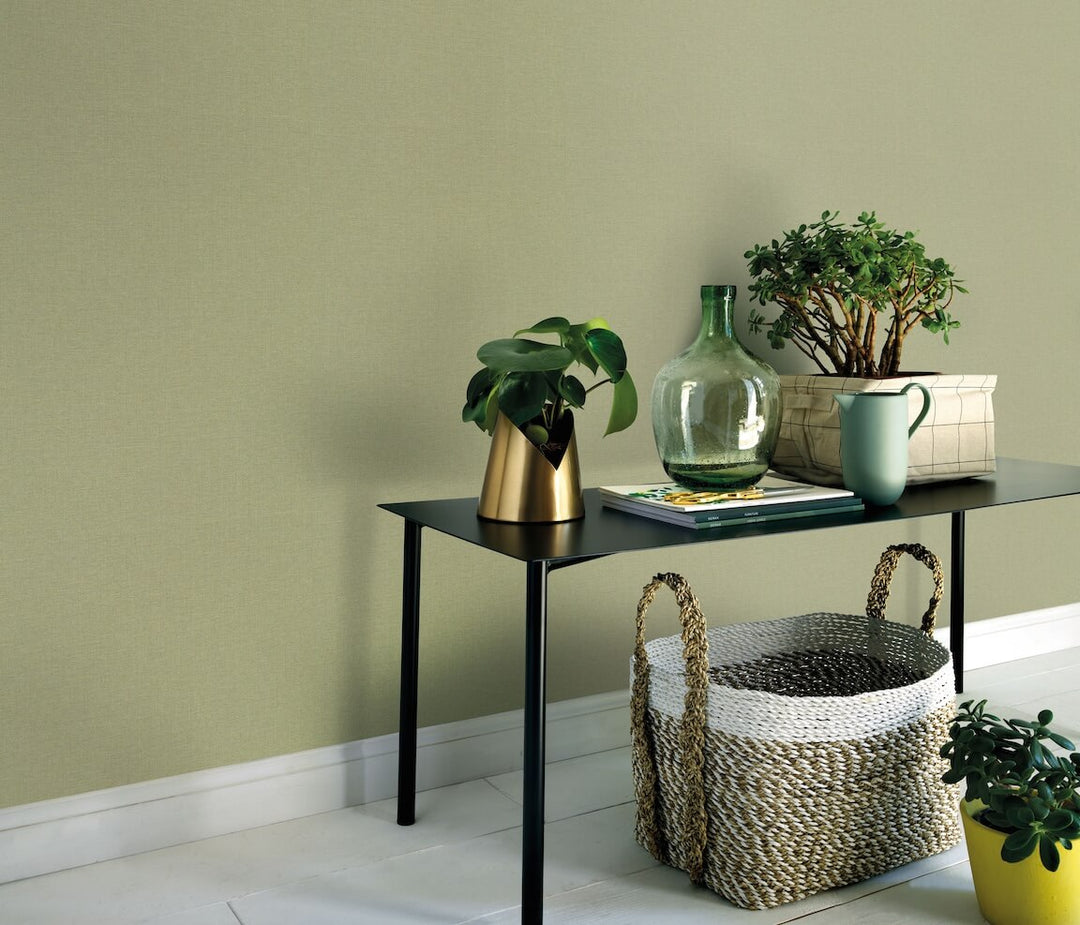 Erismann Serenity Linen Texture Olive Green Wallpaper