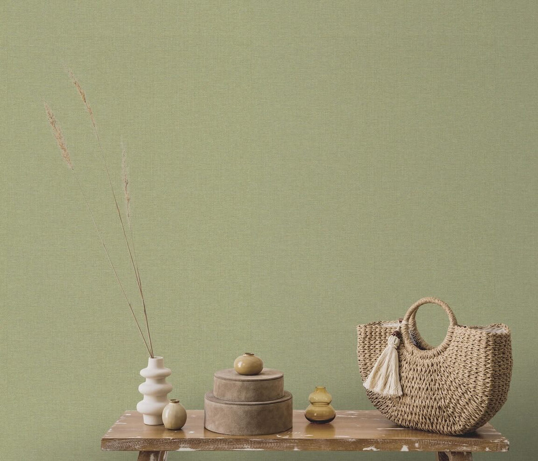 Erismann Serenity Linen Texture Olive Green Wallpaper