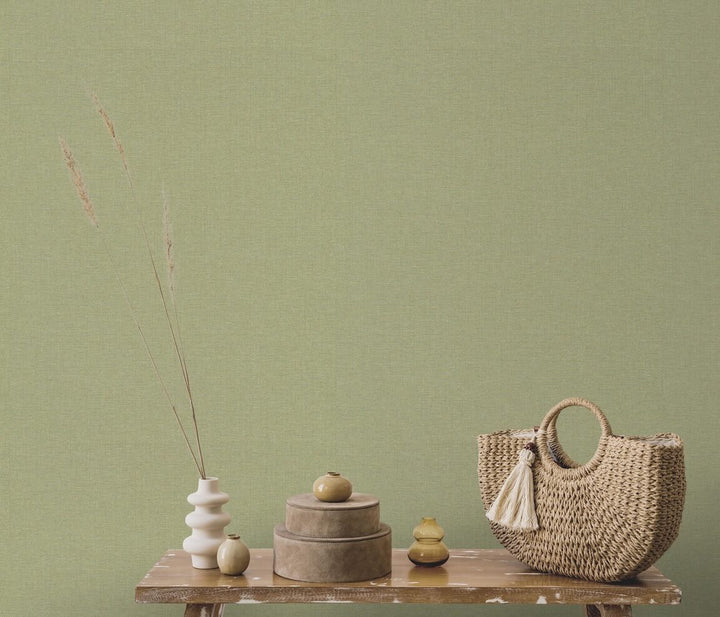 Erismann Serenity Linen Texture Olive Green Wallpaper
