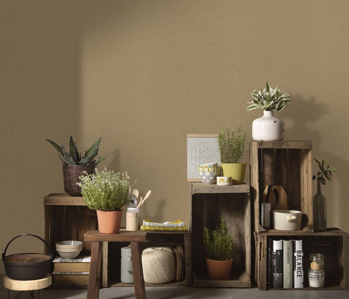 Erismann Serenity Linen Texture Old Gold Wallpaper