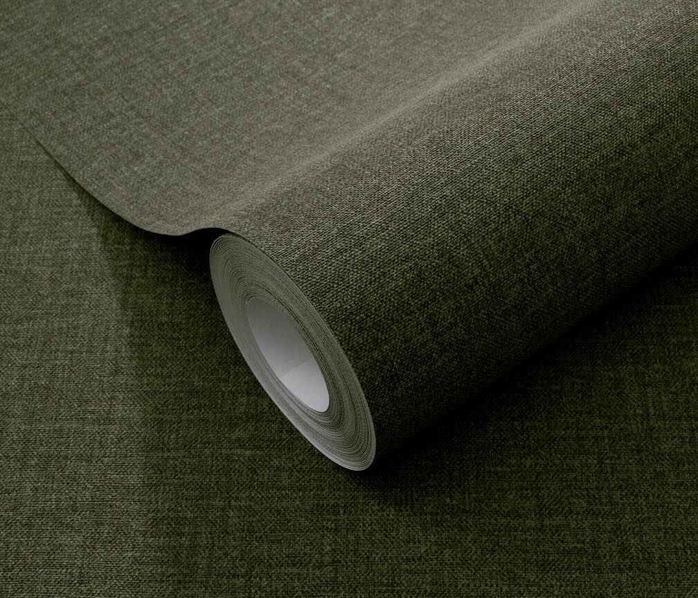Erismann Serenity Linen Texture Deep Forest Green Wallpaper