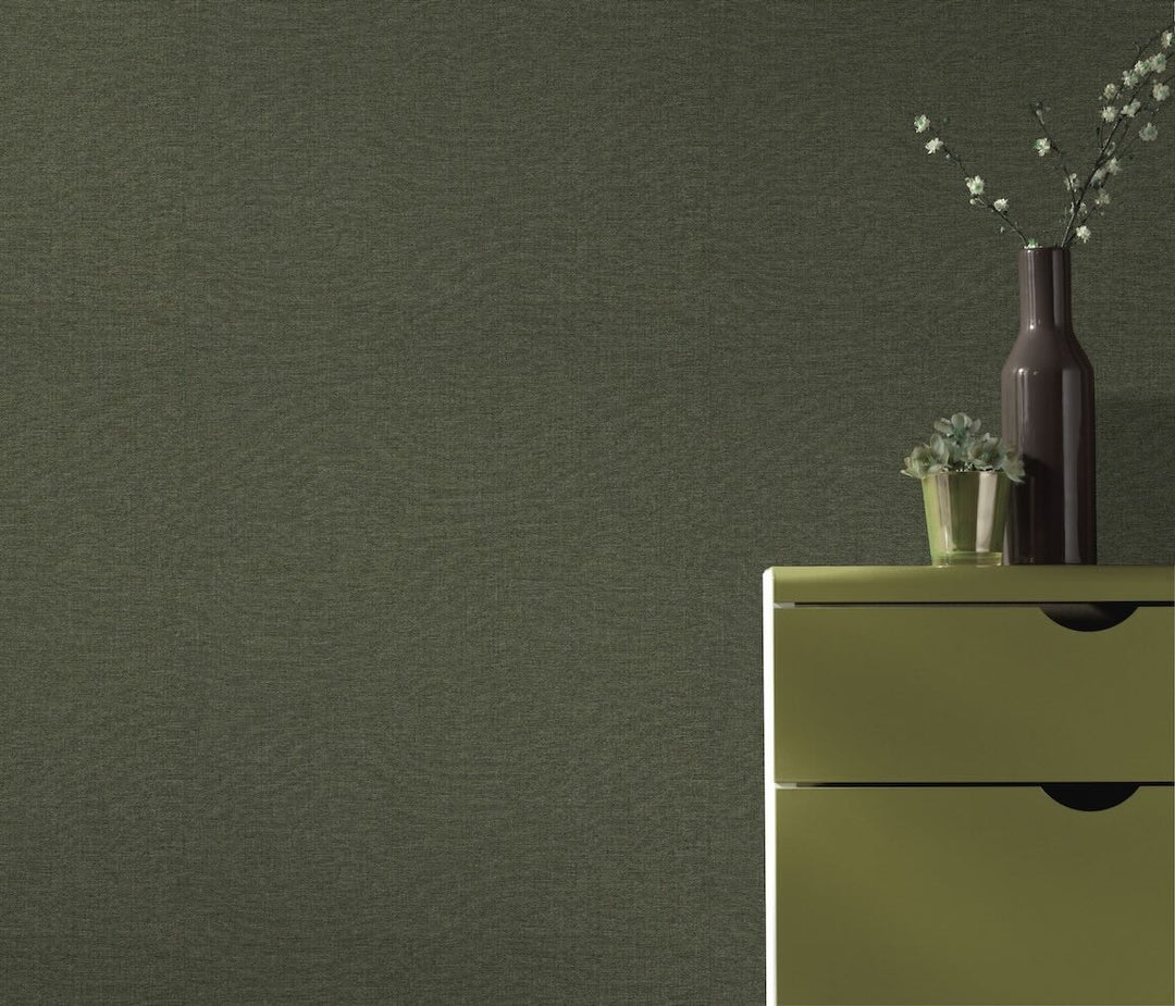 Erismann Serenity Linen Texture Deep Forest Green Wallpaper