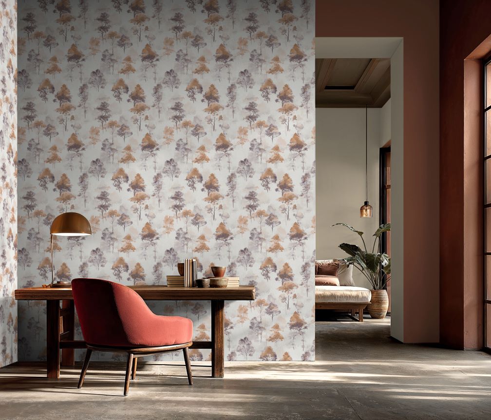 Erismann Lightwood Tree Brown Orange Wallpaper