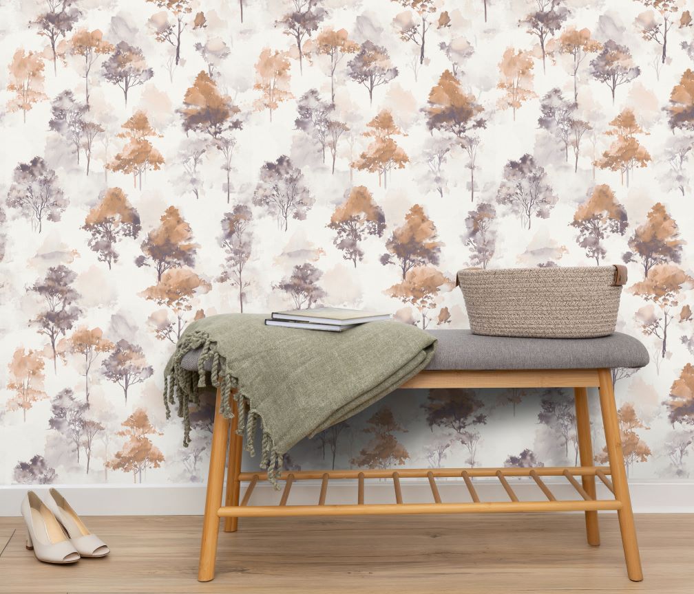 Erismann Lightwood Tree Brown Orange Wallpaper