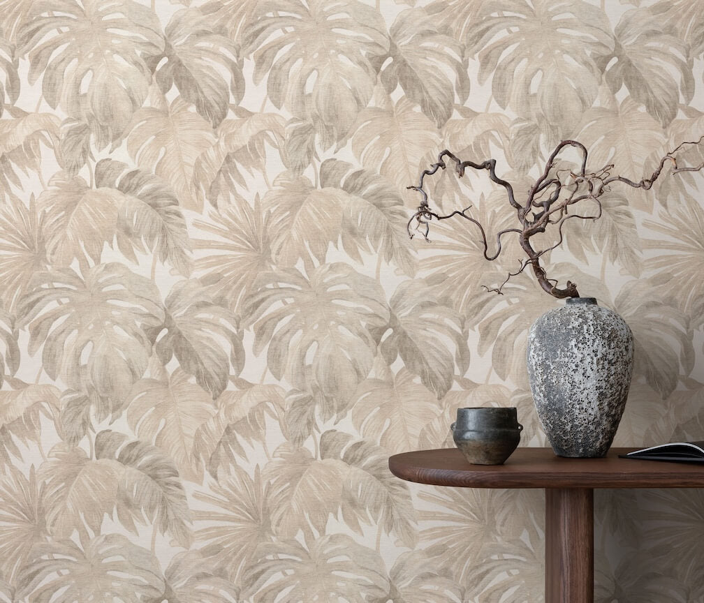 Erismann Mistry Monstera Leaves Beige Wallpaper