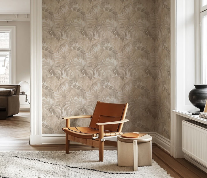 Erismann Mistry Monstera Leaves Beige Wallpaper