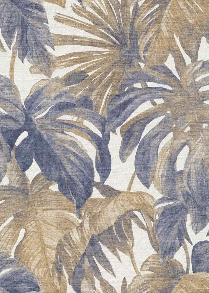 Erismann Forest Dreams Monstera Leaves Blue Wallpaper