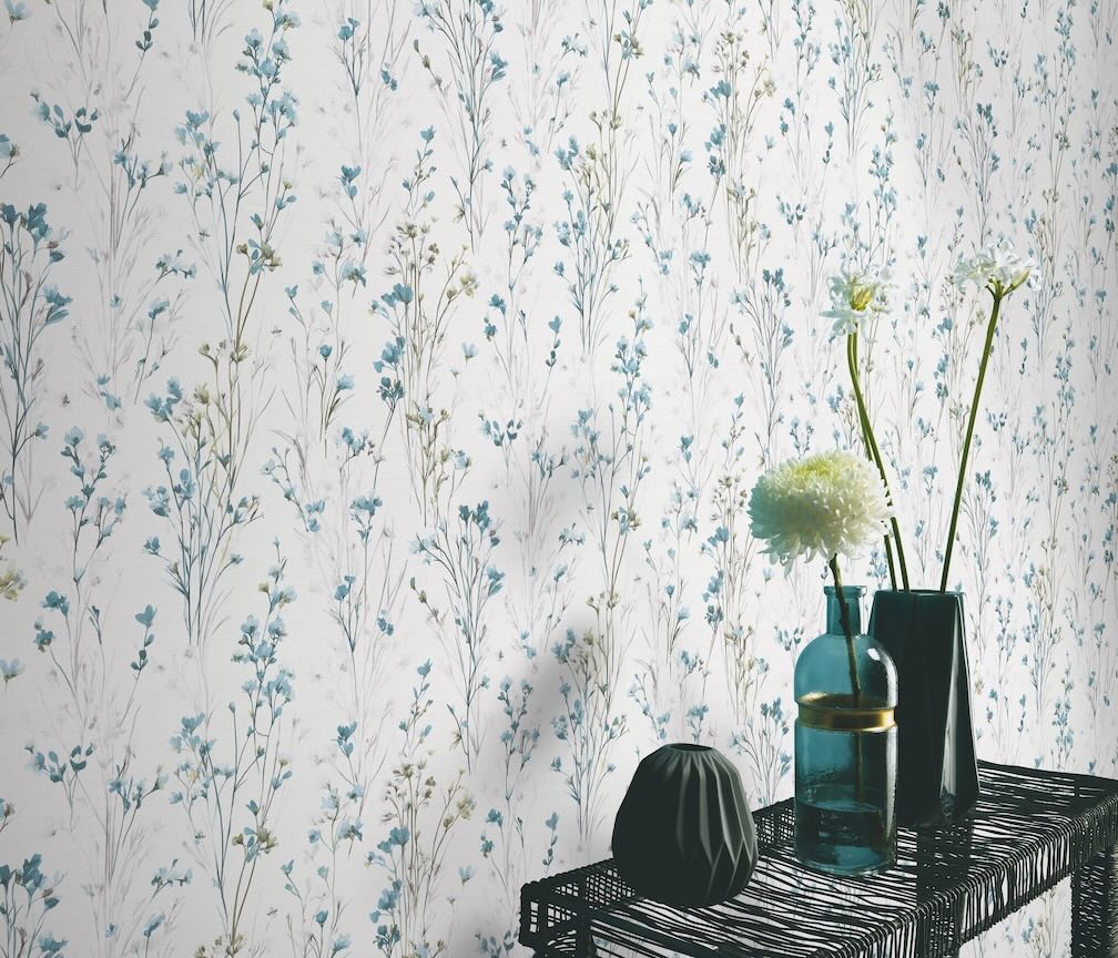 Erismann Bright Meadow Flower Turquoise Wallpaper