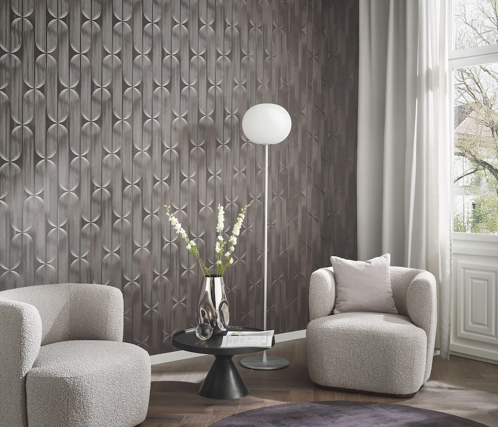 ELLE Decoration Orbit Lines Taupe Wallpaper