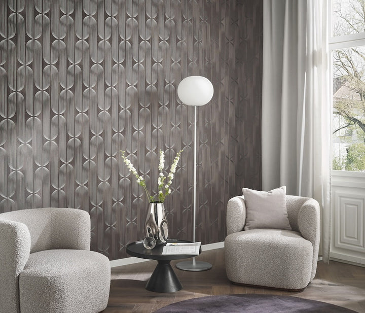 ELLE Decoration Orbit Lines Taupe Wallpaper