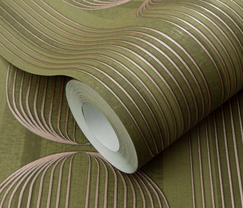 ELLE Decoration Orbit Lines Olive Wallpaper