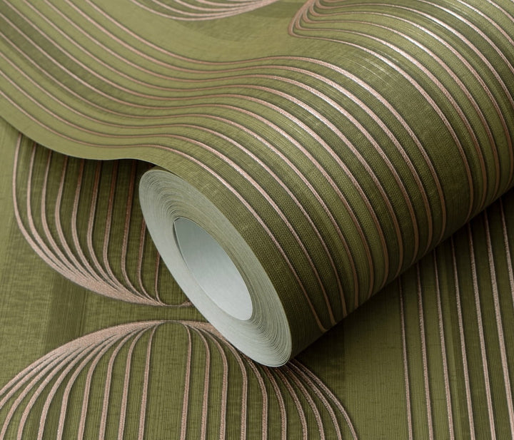 ELLE Decoration Orbit Lines Olive Wallpaper