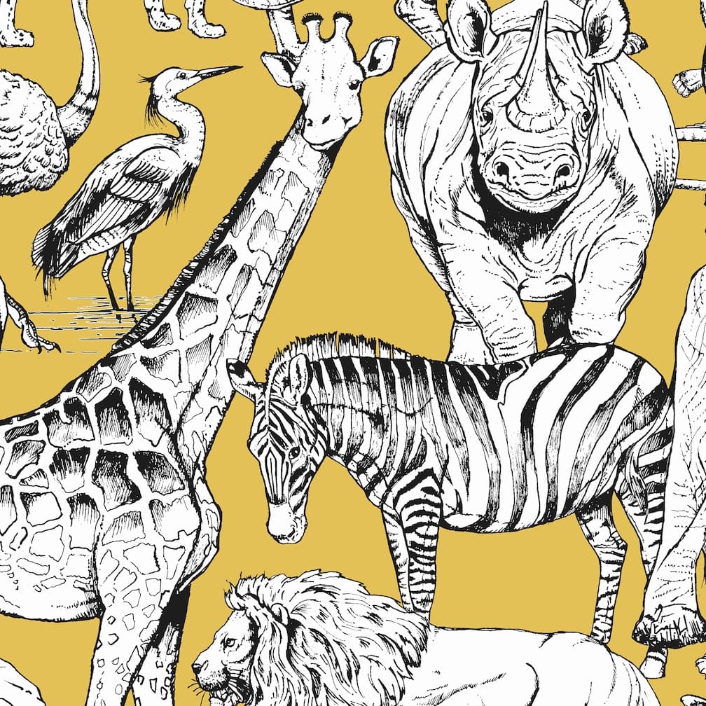 Superfresco Easy Jungle Animals Jaune Wallpaper