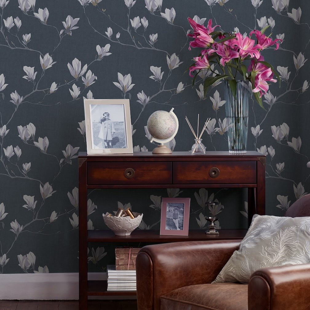 Laura Ashley Magnolia Grove Dusky Seaspray Wallpaper