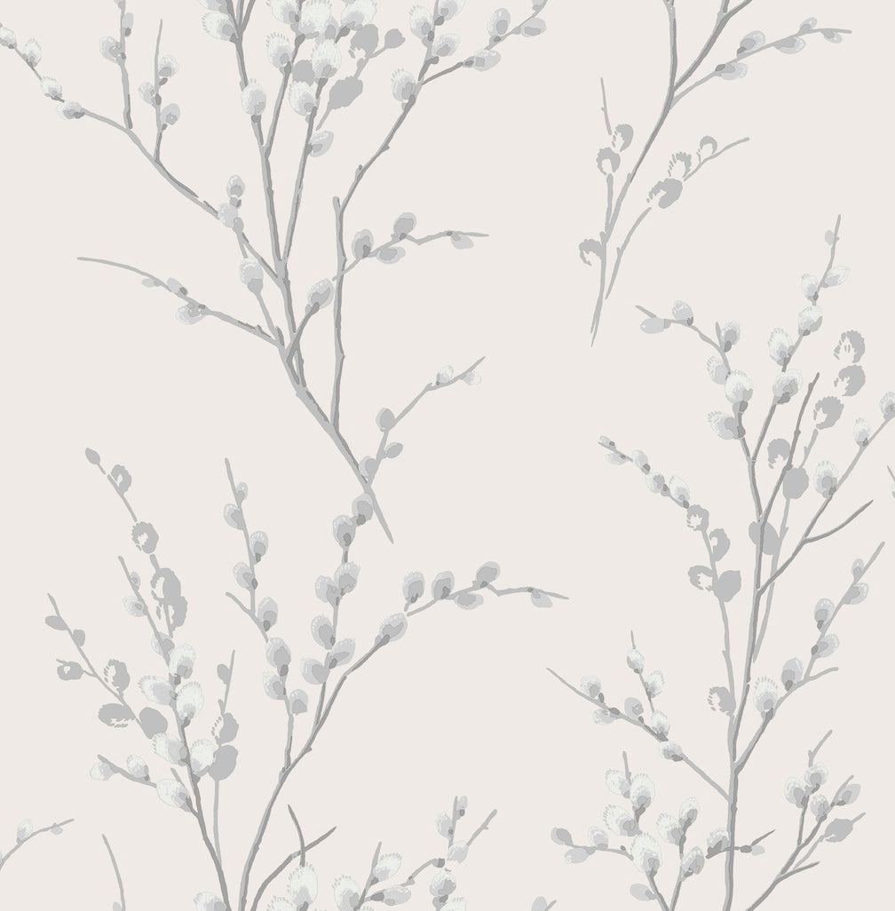 Laura Ashley Pussy Willow Off White and Steel Wallpaper