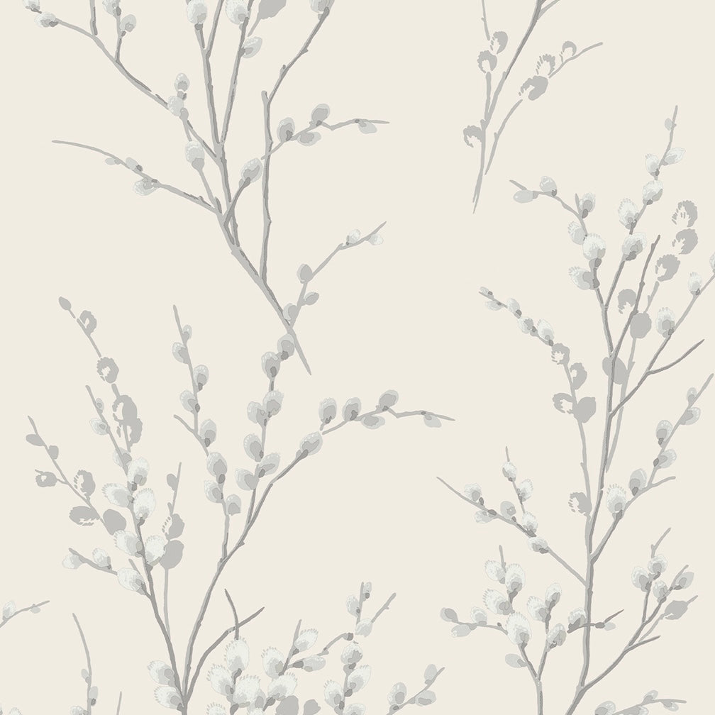 Laura Ashley Pussy Willow Off White and Steel Wallpaper