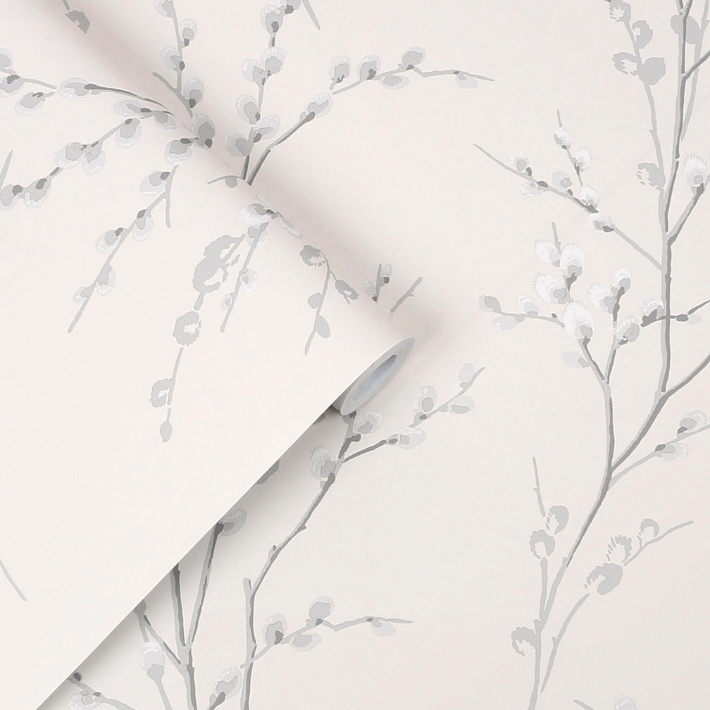 Laura Ashley Pussy Willow Off White and Steel Wallpaper