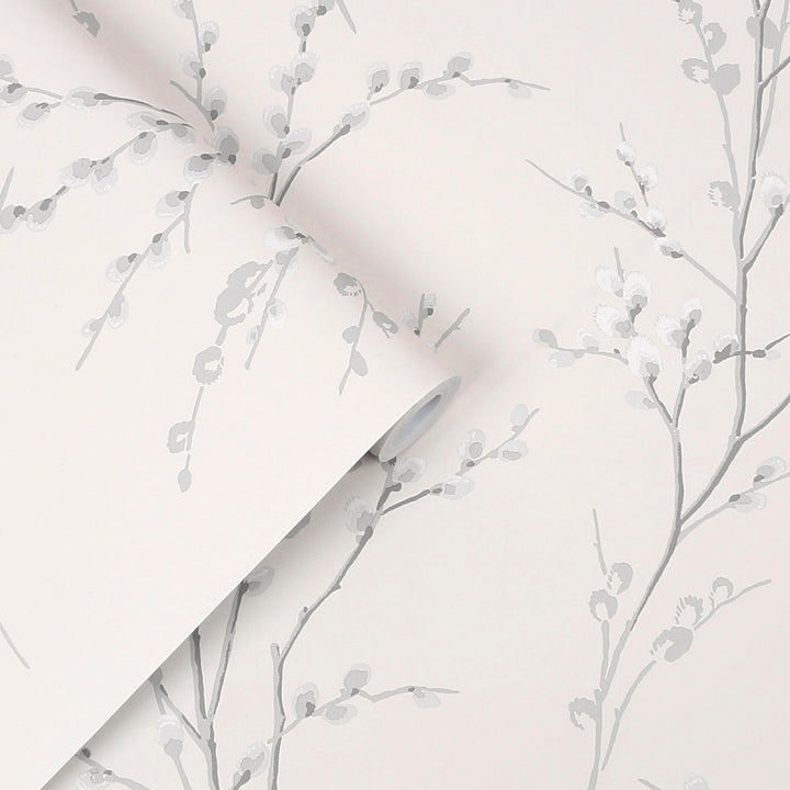 Laura Ashley Pussy Willow Off White and Steel Wallpaper