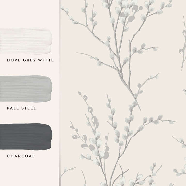 Laura Ashley Pussy Willow Off White and Steel Wallpaper