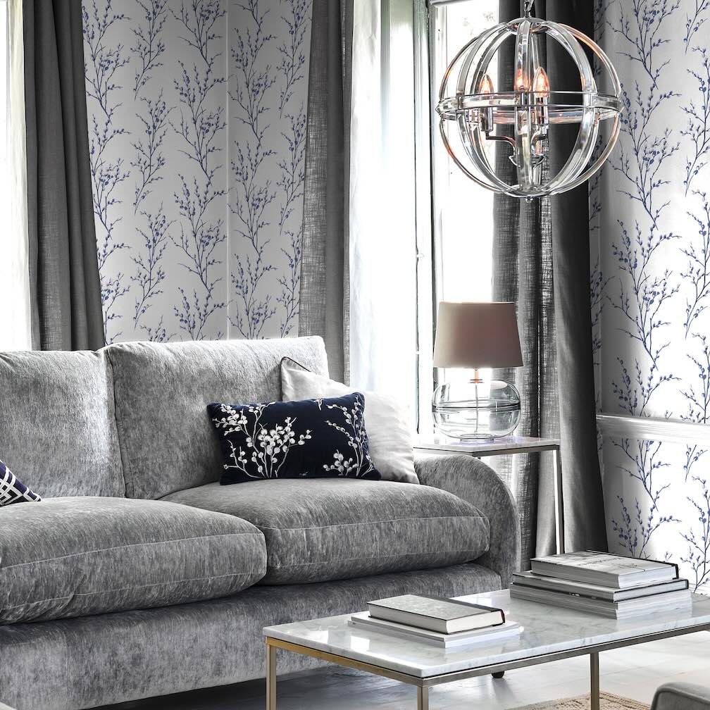 Laura Ashley Pussy Willow Off White and Midnight Wallpaper